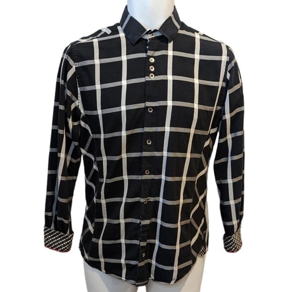 AU Noir black check button down shirt XS - Picture 1 of 11